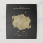 Schwarz & Gold Moderner Glamour Brush Tischnummer Platzkarte (Außenseite Aufgefaltet)