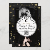 Schwarz & Gold Moderner Himmelsmond Save the Date (Vorne/Hinten)