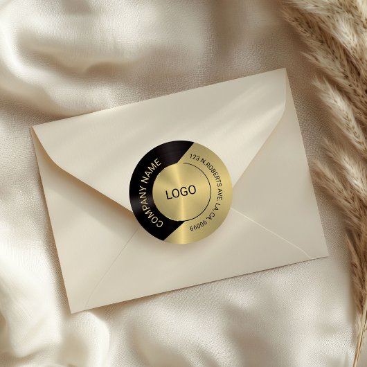 Schwarz & Gold Modernes geometrisches Design Runder Aufkleber