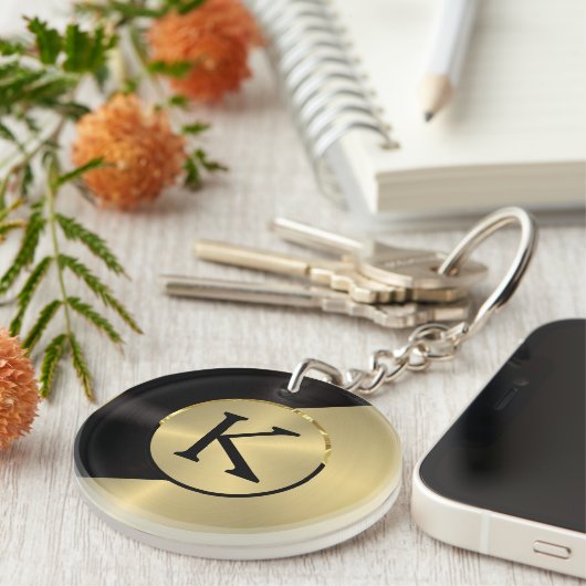 Schwarz & Gold Modernes geometrisches Design Schlüsselanhänger (Vorderseite rechts)