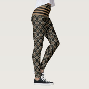 Schwarz & Gold Modernes, klassisches Monogramm-Mus Leggings