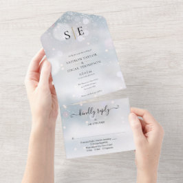 Schwarz-Gold-Mongram-Winterhochzeit All In One Einladung