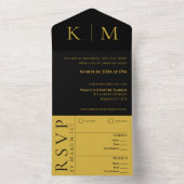 Schwarz-Gold-Monogram-Modern-Wedding- All In One Einladung (Innen Boden)