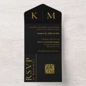 Schwarz-Gold-Monogram-Modern-Wedding- All In One Einladung (Innen Boden)