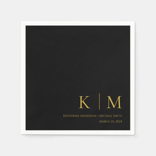 Schwarz-Gold-Monogram-Modern-Wedding- Serviette (Vorderseite)