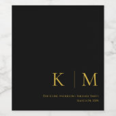Schwarz-Gold-Monogram-Modern Wedding- Weinetikett (Einzelnes Label)