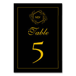 Schwarz-Gold-Monogram-Wappen-Tischnummer Tischnummer