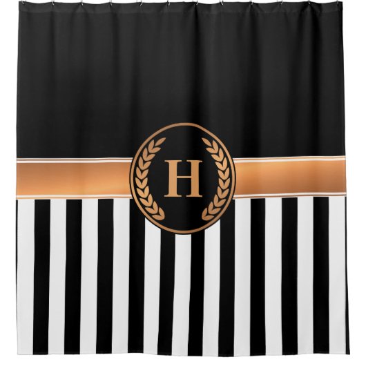 Schwarz-Gold-Monogramm Duschvorhang (Vorderseite)