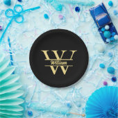Schwarz-Gold-Monogramm | Eleganter Anfangsname Pappteller (Party)