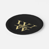 Schwarz-Gold-Monogramm | Eleganter Anfangsname Pappteller (Schrägansicht)