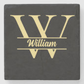 Schwarz-Gold-Monogramm | Eleganter Anfangsname Steinuntersetzer (Vorderseite)
