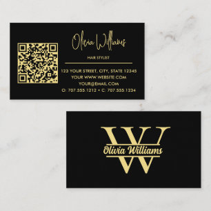Schwarz-Gold-Monogramm Eleganter Anfangsname Visitenkarte