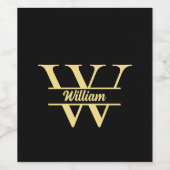Schwarz-Gold-Monogramm | Eleganter Anfangsname Weinetikett (Einzelnes Label)