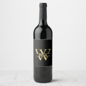 Schwarz-Gold-Monogramm | Eleganter Anfangsname Weinetikett (Vorderseite)