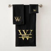 Schwarz-Gold-Monogramm | Elegantes Anfangsskript Badhandtuch Set (Insitu)