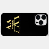 Schwarz-Gold-Monogramm | Elegantes Anfangsskript Case-Mate iPhone Hülle (Rückseite (Horizontal))