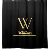 Schwarz-Gold-Monogramm | Elegantes Anfangsskript Duschvorhang (Vorderseite)
