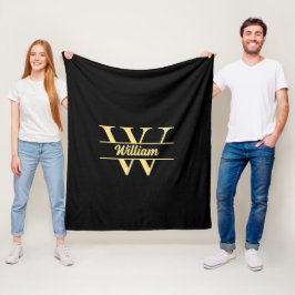 Schwarz-Gold-Monogramm | Elegantes Anfangsskript Fleecedecke