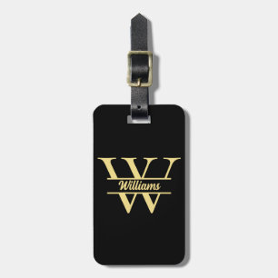 Schwarz-Gold-Monogramm   Elegantes Anfangsskript Gepäckanhänger