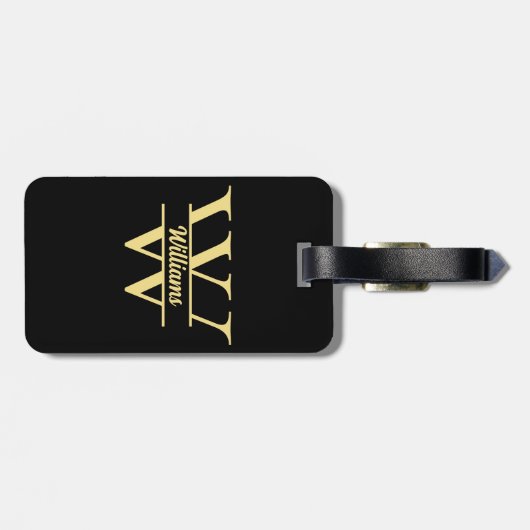 Schwarz-Gold-Monogramm | Elegantes Anfangsskript Gepäckanhänger (Rückseite horizontal)