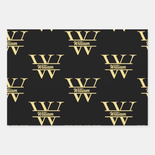Schwarz-Gold-Monogramm | Elegantes Anfangsskript Geschenkpapier Set (Vorderseite 3)