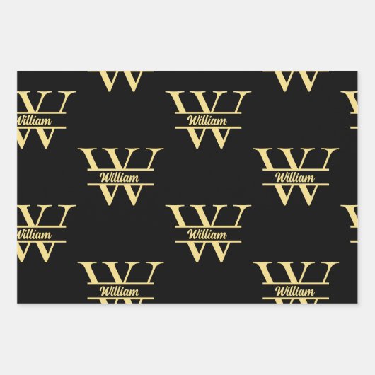 Schwarz-Gold-Monogramm | Elegantes Anfangsskript Geschenkpapier Set (Vorderseite 2)