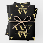 Schwarz-Gold-Monogramm | Elegantes Anfangsskript Geschenkpapier Set (Beispiel)
