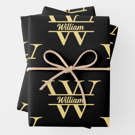 Schwarz-Gold-Monogramm | Elegantes Anfangsskript Geschenkpapier Set (Beispiel)