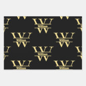 Schwarz-Gold-Monogramm | Elegantes Anfangsskript Geschenkpapier Set (Vorderseite)