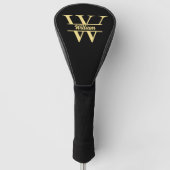 Schwarz-Gold-Monogramm | Elegantes Anfangsskript Golf Headcover (Vorderseite)