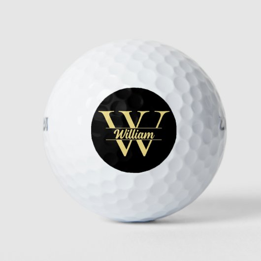 Schwarz-Gold-Monogramm | Elegantes Anfangsskript Golfball (Vorderseite)