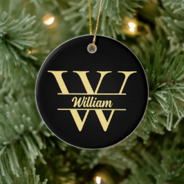 Schwarz-Gold-Monogramm | Elegantes Anfangsskript Keramik Ornament