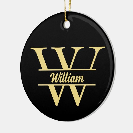 Schwarz-Gold-Monogramm | Elegantes Anfangsskript Keramik Ornament (Links)