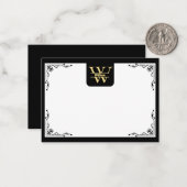 Schwarz-Gold-Monogramm | Elegantes Anfangsskript Mitteilungskarte (Vorderseite/Rückseite Beispiel)