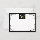 Schwarz-Gold-Monogramm | Elegantes Anfangsskript Mitteilungskarte (Vorderseite)