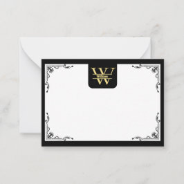 Schwarz-Gold-Monogramm | Elegantes Anfangsskript Mitteilungskarte