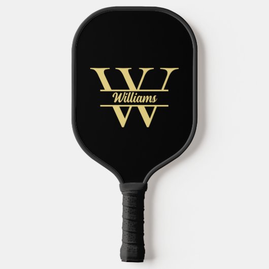 Schwarz-Gold-Monogramm | Elegantes Anfangsskript Pickleball Schläger (Rückseite)