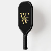 Schwarz-Gold-Monogramm | Elegantes Anfangsskript Pickleball Schläger (Links)