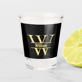 Schwarz-Gold-Monogramm | Elegantes Anfangsskript Schnapsglas