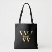 Schwarz-Gold-Monogramm | Elegantes Anfangsskript Tasche (Vorderseite)