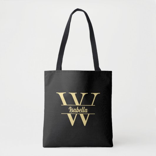 Schwarz-Gold-Monogramm | Elegantes Anfangsskript Tasche (Vorderseite)