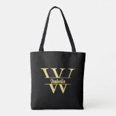 Schwarz-Gold-Monogramm | Elegantes Anfangsskript Tasche (Rückseite)