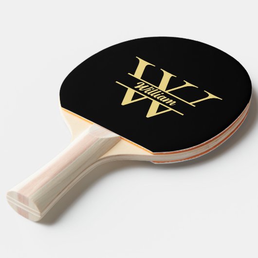 Schwarz-Gold-Monogramm | Elegantes Anfangsskript Tischtennis Schläger (Vorderseite)