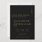 Schwarz-Gold-Monogramm-Foto-Hochzeit Save The Date (Vorderseite)