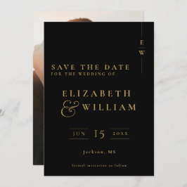 Schwarz-Gold-Monogramm-Foto-Hochzeit Save The Date