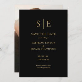 Schwarz-Gold-Monogramm-Foto-Hochzeit Save The Date