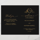 Schwarz-Gold-Monogramm-Hochzeitsprogramm (Vorderseite)