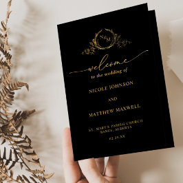 Schwarz-Gold-Monogramm-Hochzeitsprogramm