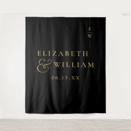 Schwarz-Gold-Monogramm-Hochzeitsstift - Hintergrun Wandteppich