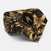 Schwarz-Gold-Monogramm Krawatte (Gerollt)